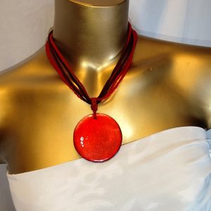 Roter Leder-Perlen-Perlmutt-Anhänger-Kette