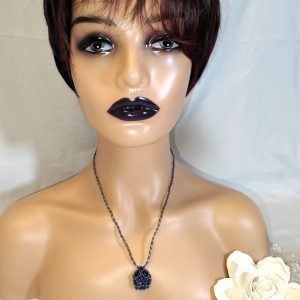 Anthrazit-Silber Mini-Perlenkette mit Medaillon