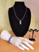 Grau-Silber Perlen-Schmuckset: Ohrringe, Armband & Kette – Bild 8