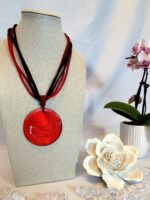 Roter Leder-Perlen-Perlmutt-Anhänger-Kette – Bild 3